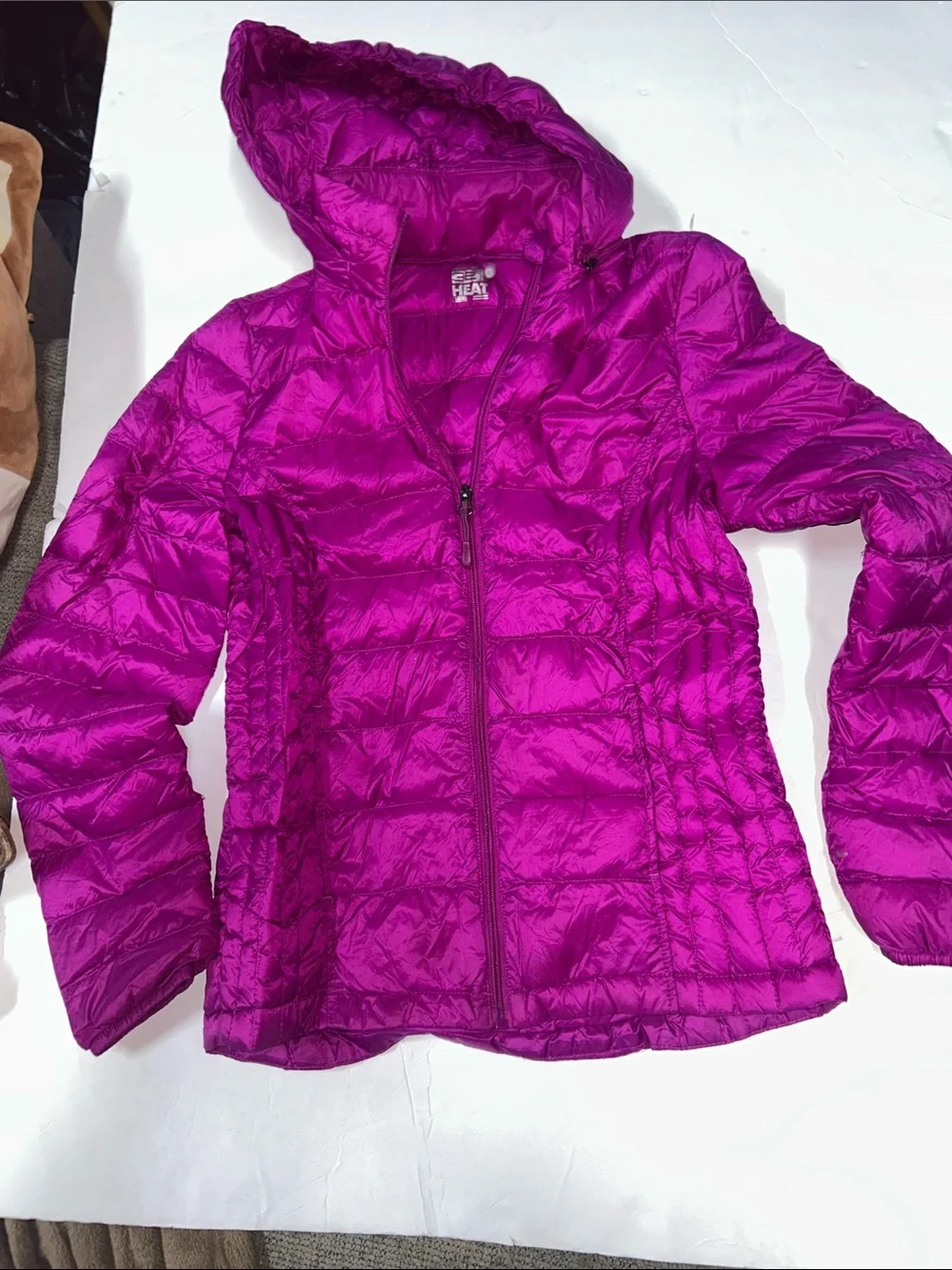 32 Degrees Women's Hooded Packable Puffer Jacket - Magenta Pink Size Small
